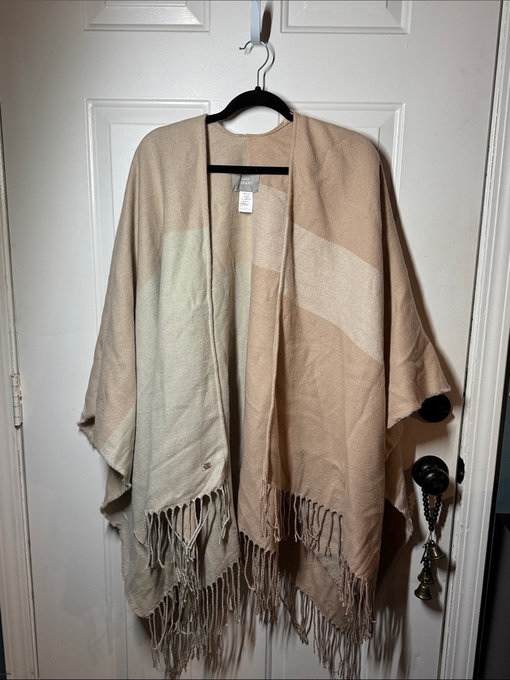 Soia & Kyo Beige and Cream Fringe Open Cape